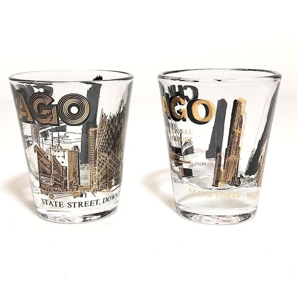 2 Vintage Shot Glasses Chicago International Airport #S001 - Picture 2 of 5